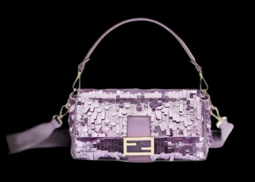 Fendi Sequin and Leather Baguette Lilac