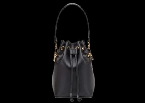 Fendi Mon Tressor Leather Mini Bucket Bag Black