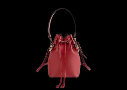 Fendi Mon Tressor Leather Mini Bucket Bag Red