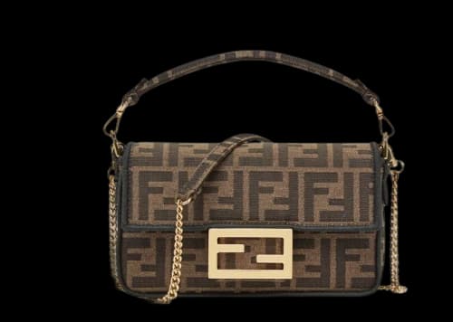 Fendi Baguette Mini Jacquard FF Fabric Bag Brown