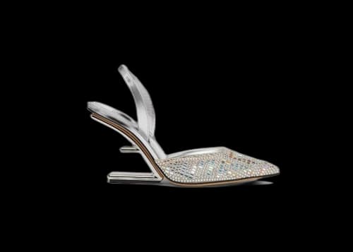 Fendi by Marc Jacobs First High-Heeled Slingbacks Silver Rhinestone
