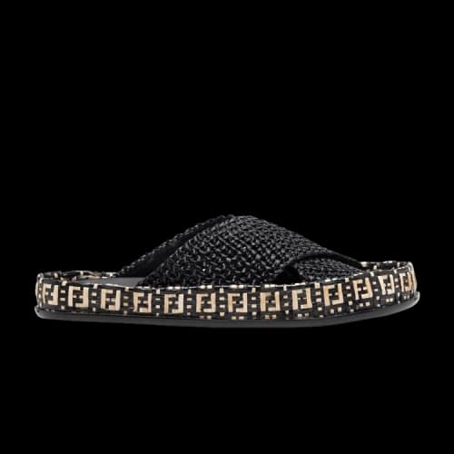 Fendi Raffia Slides 'Black Natural' (Women's)