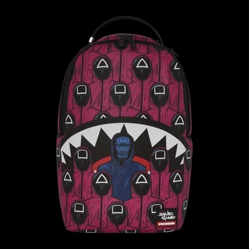 Sprayground Squid Game Collab Front Man & Pink Guard Sharks Backpack 'Multicolor'