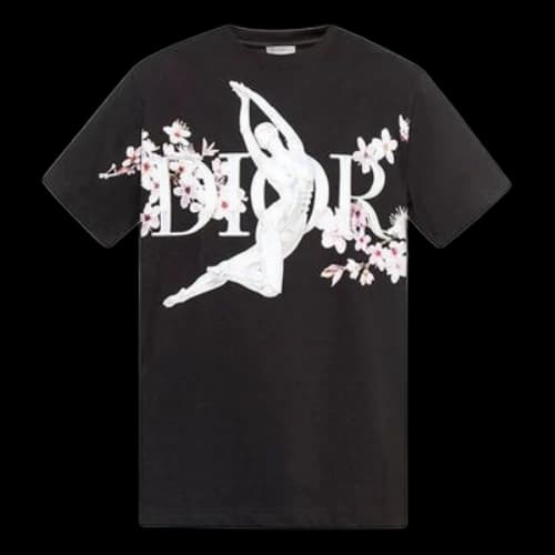 DIOR X Sorayama Crossover Sakura Printing Short Sleeve Black