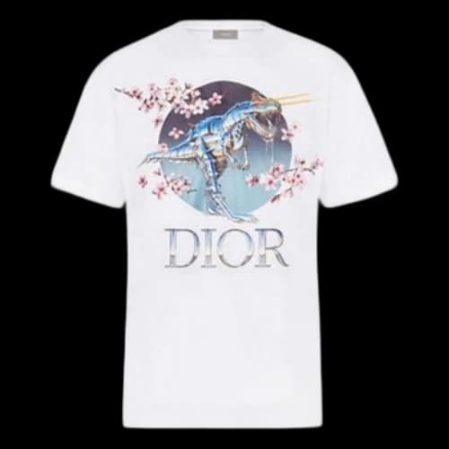 DIOR x Sorayama Crossover Sakura Dragon Printing Short Sleeve White