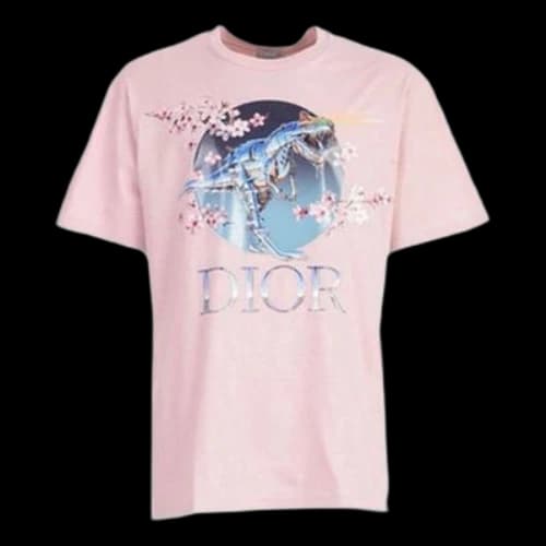 DIOR x Sorayama Crossover Print Sakura Dragon Printing Short Sleeve Pink