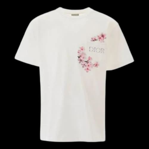 DIOR x Sorayabai Crossover Sakura Logo Printing Pocket Short Sleeve White