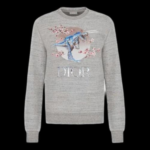 DIOR Tyrannosaurus Rex Cherry Blossom Zipper Sweater Unisex Grey