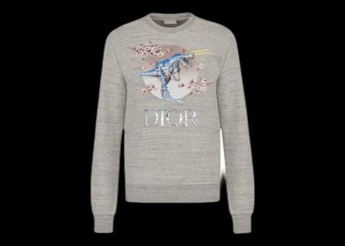 Dior x Sorayama Tyrannosaurus Rex Cherry Blossom Crewneck Sweatshirt Gray