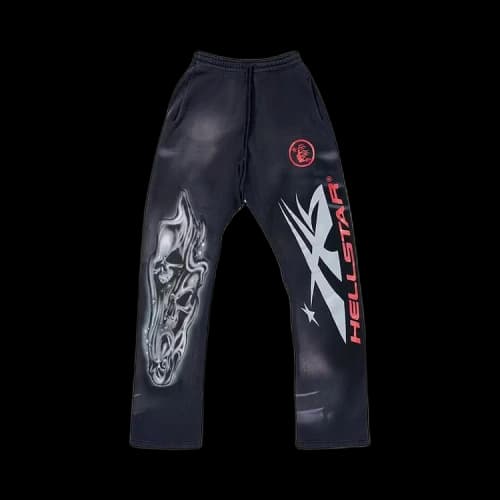 Hellstar Airbrushed Skull Flare Bottom Sweatpants 'Midnight Dye Black'