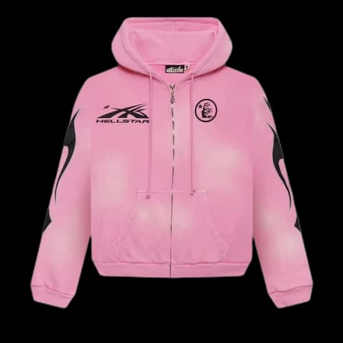 Hellstar Sports Flame Zip Up Hoodie 'Pink'