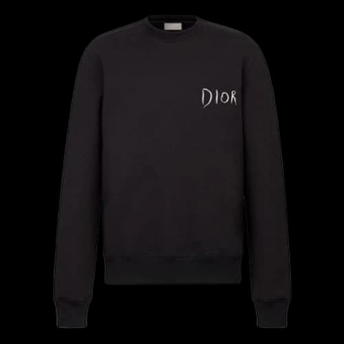 DIOR FW19 Embroidered Sketch Signed Logo Pullover Neck Sweatshirt Black
