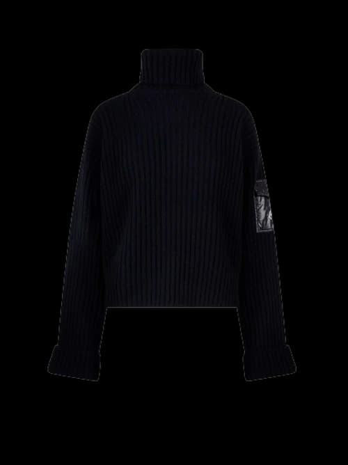 Moncler Woman Ribbed Tricot Wool Sweater Black