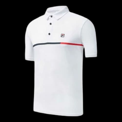 FILA Athletics Embroidered Logo Knit Casual Short Sleeve Polo Shirt White