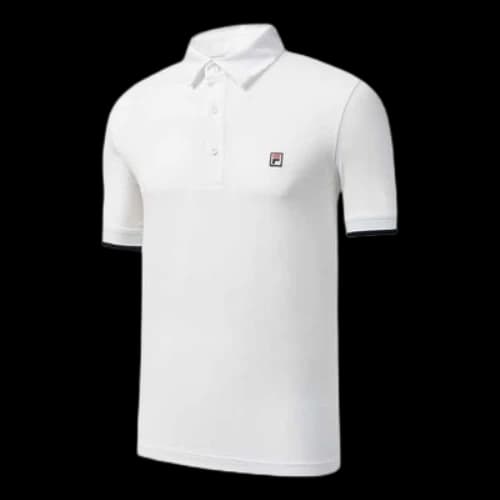 FILA ATHLETICS Solid Color Knit Short Sleeve Polo Shirt White
