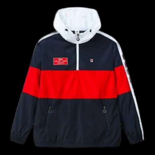 FILA Color Matching Semi-Zip Loose Sports Hooded Sweater For Men Blue