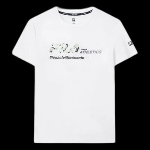 FILA Alphabet Logo Printing Elastic Sports Short Sleeve White