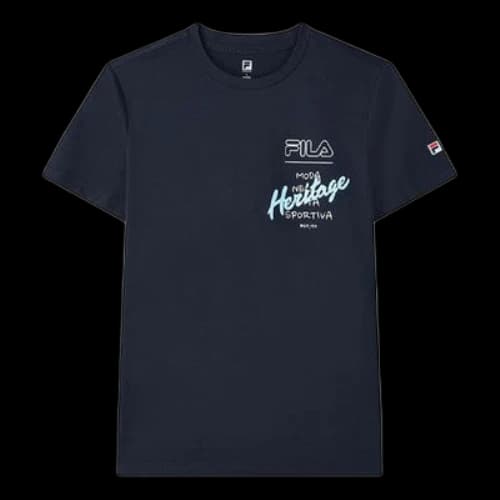 FILA Pattern Printing Loose Round Neck Short Sleeve Blue