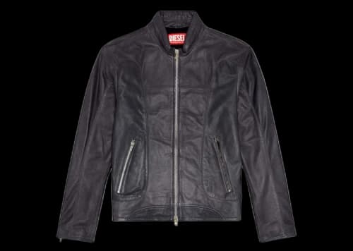 Diesel L-Krix Leather Biker Jacket with Piping Black