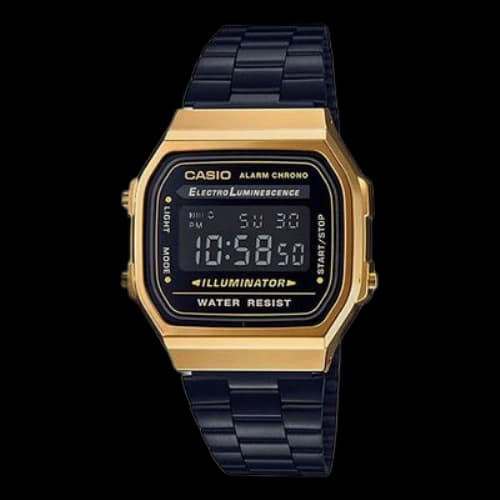 CASIO Standard Vintage Black/Golden Waterproof Mens BlackGold Digital