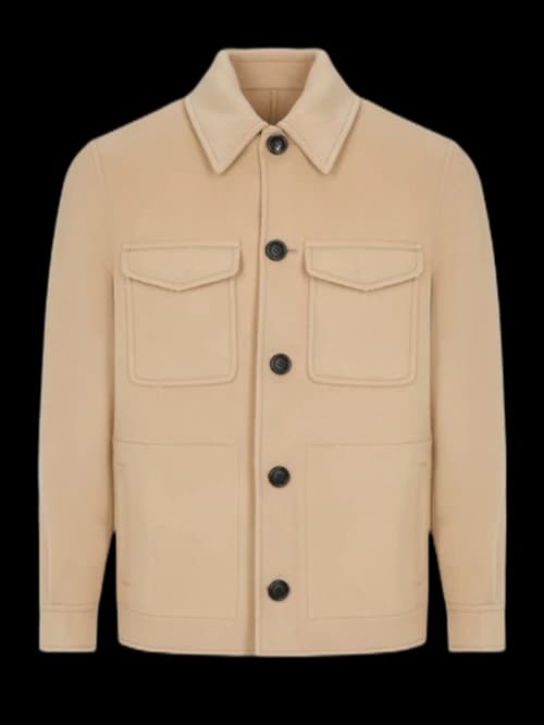 Ami Paris Wool and Cashmere Overshirt Champagne/Black