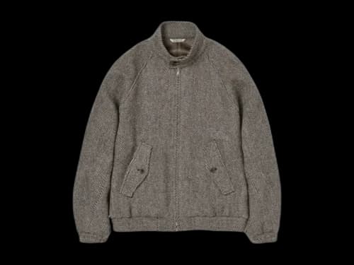 Auralee Lama Shetland Wool Tweed Zip Jacket Khaki Tweed