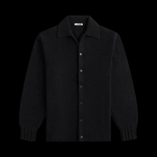 Auralee Shetland Wool Cashmere Knit Cardigan 'Black'