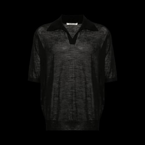 Auralee Hard Twist High Gauge Wool Silk Knit Skipper Polo 'Black'