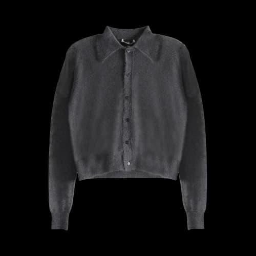 Auralee Kid Mohair Sheer Knit Cardigan Shirt 'Charcoal'