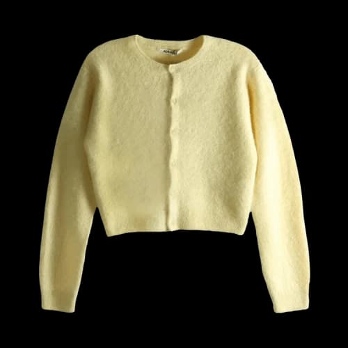 Auralee Garment-Dyed Baby Alpaca Fur Knit Crew-Neck Cardigan Jacket 'Ecru'