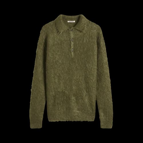 Auralee Brushed Super Kid Mohair Knit Polo 'Olive'