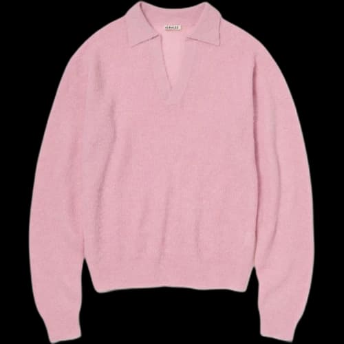 Auralee Baby Suri Alpaca Sheer Knit Skipper Polo Shirt 'Pink'