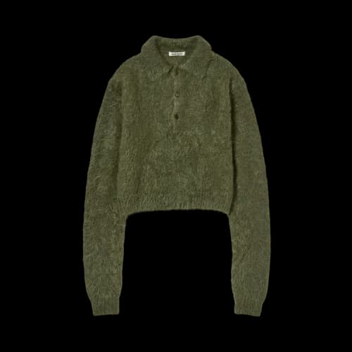Auralee Brushed Super Kid Mohair Knit Polo Shirt 'Olive'