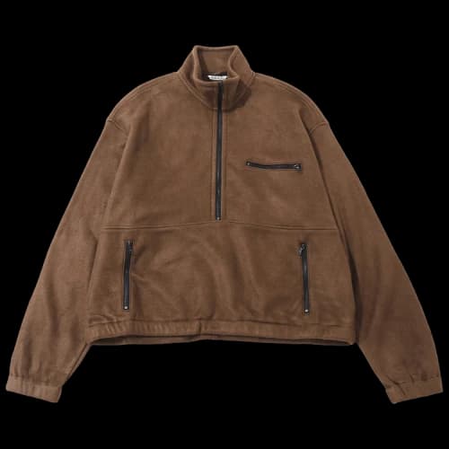 Auralee Pure Silk Comfort Fleece Half Zip 'Brown'