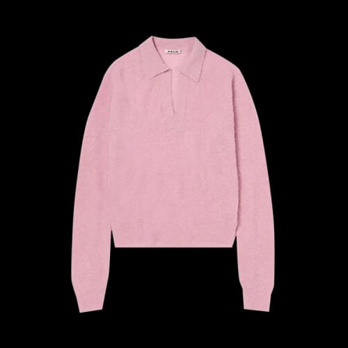 Auralee Baby Suri Alpaca Sheer Knit Skipper Polo Shirt 'Pink'