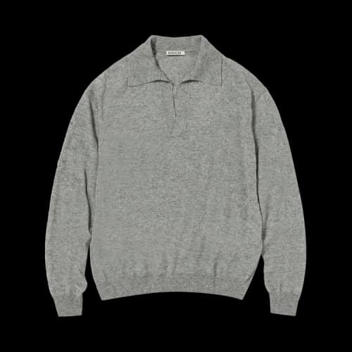 Auralee Super Fine Cashmere Silk Knit Skipper Polo 'Grey'