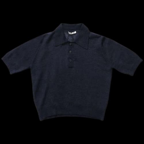 Auralee Kid Mohair Sheer Knit Polo 'Navy'