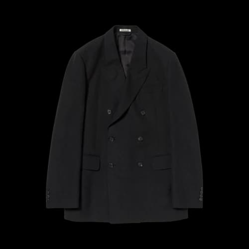Auralee Wool Cotton Linen OX Double Breasted Jacket 'Black'