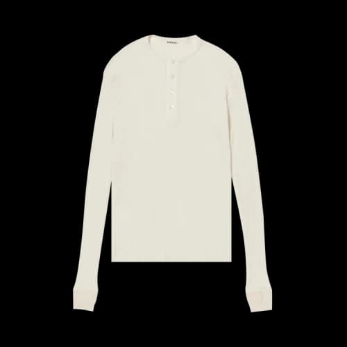 Auralee Organic Soft Rib Henley Neck Top 'Ivory'