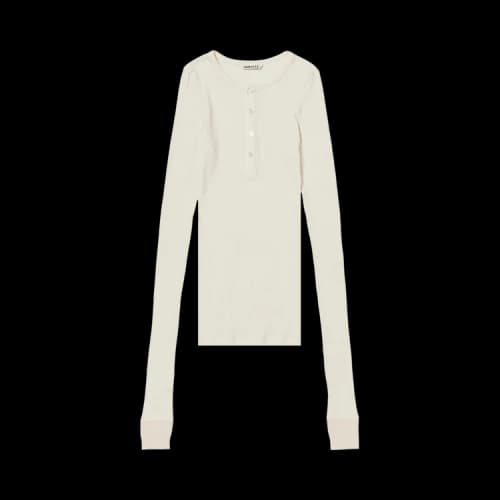 Auralee Organic Soft Rib Henley Neck Top 'Ivory'