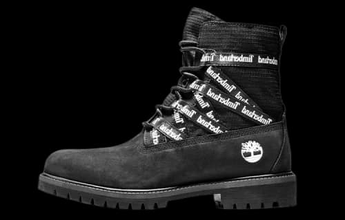 Timberland 6 Inch Premium Fabric and Leather Boots 'Black Logo Straps'