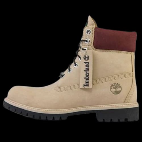 Timberland 6 Inch Premium Waterproof Boots 'Beige Nubuck with Burgundy Collar'