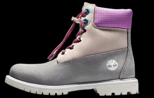 Timberland Valentines Day 6 Inch Premium Waterproof Boots 'Grey and Beige Nubuck with Purple Collar' (Women's)