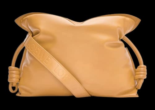 LOEWE Puffer Flamenco Clutch in Shiny Nappa Lambskin Camel