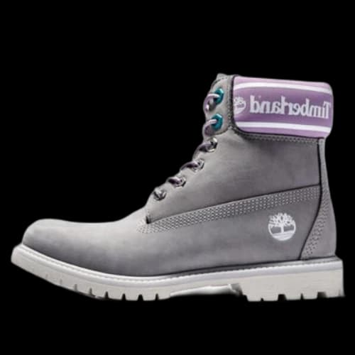 Timberland Premium 6 Inch Waterproof Boots 'Grey Nubuck with Purple Logo Collar' (Women's)