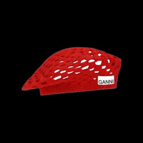 GANNI Lambswool Crochet Beret 'Red'