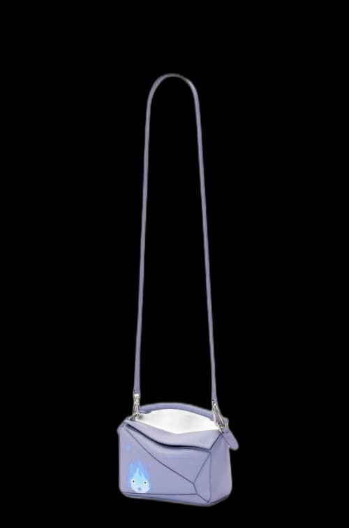 LOEWE x Howls Calcifer Mini Puzzle Bag In Satin Calfskin Blueberry