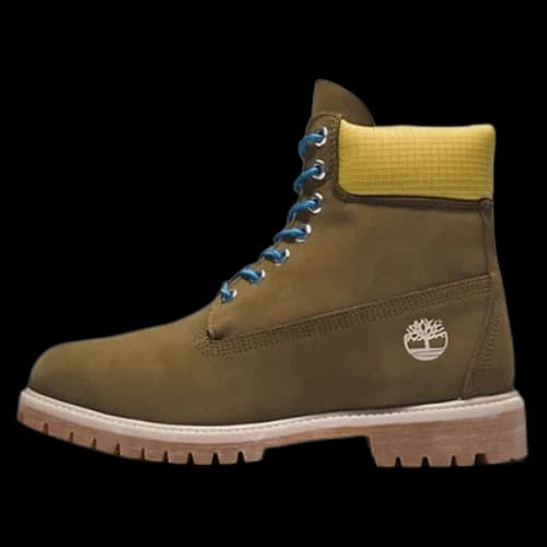 Timberland Premium 6 Inch Boots 'Olive Green Nubuck with Yellow Collar'