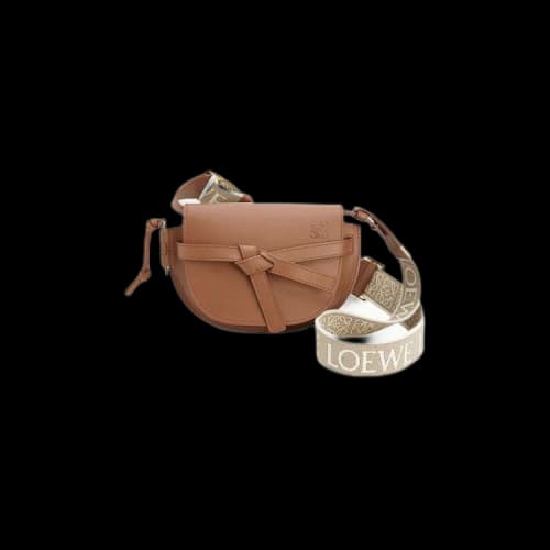 LOEWE Mini Gate Dual Bag in Soft Calfskin and Jacquard Tan