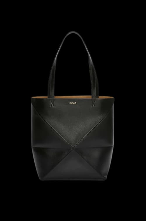 LOEWE Puzzle Fold Tote in Shiny Calfskin Black